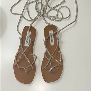 Steve Madden Silver Sandals Minimalist Thong/ankle wrap Design. New/never worn.